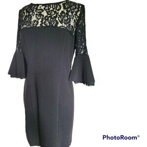 Hope & Harlow Sheath Black Lace Dress W Bell Sleeves -  10